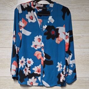 Ivanka Trump Floral Blue Button-Up Top